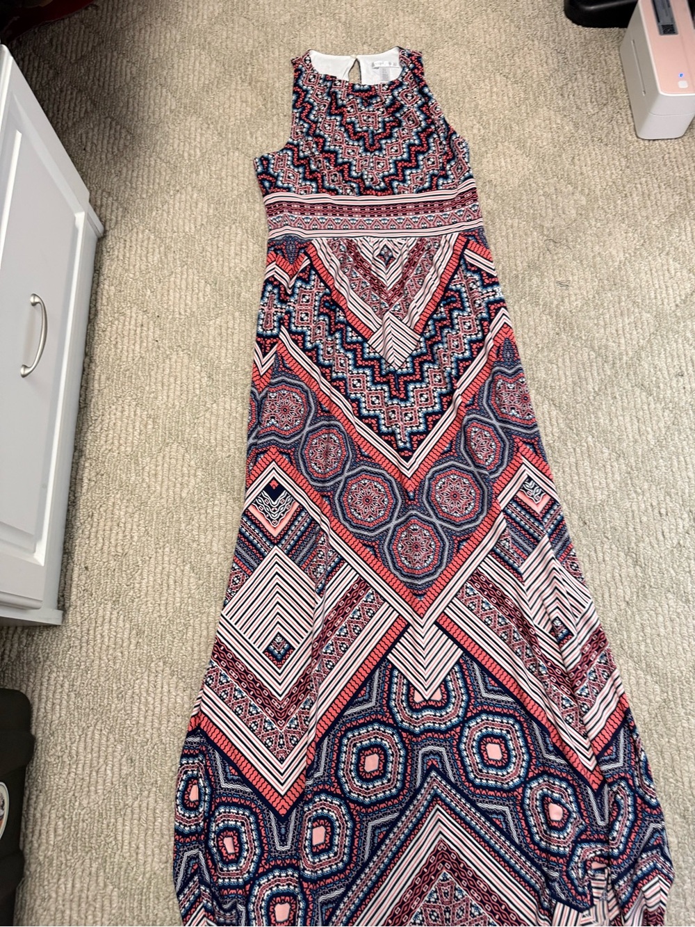 London Times Navy & Red Geo Print Maxi Dress
